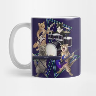 Cat band. Rock and Roll Kitties on Guitar, Bass, Drums, and keyboard. Mug